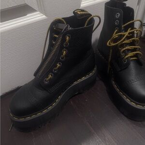 Dr. Martens Black Platform Boots with Yellow Accents